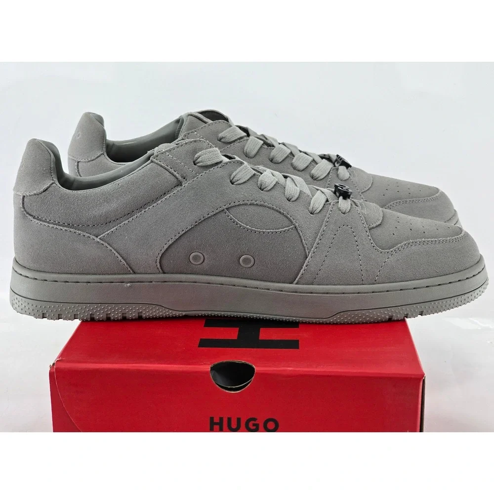 HUGO Hadrian Tenn Suede Sneakers Mens Sz 12-12.5 EU 46 Open Grey Low Top - New
